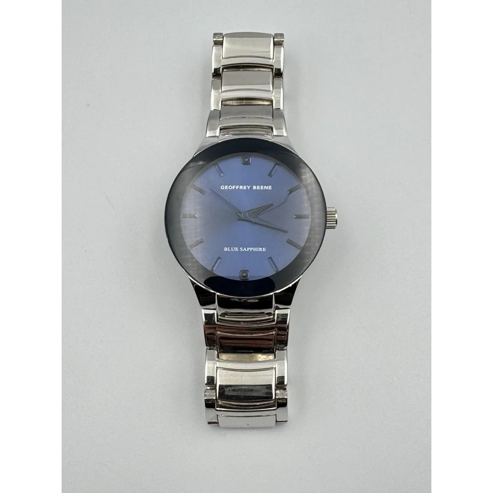 Geoffrey Beene Blue Sapphire Collection Men's Watch Silver‎ Tone WORKS GB8188SL